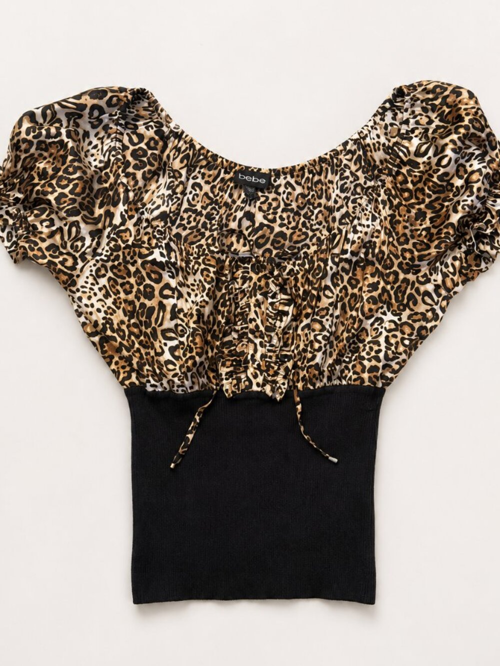 Bebe Leopard Print Puff Sleeve Top